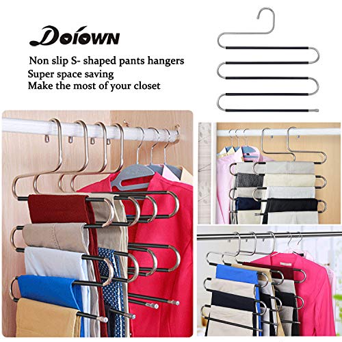DOIOWN Pants Hangers 5 Pieces Non Slip Space Saving Hangers Stainless Steel Clothes Hangers Closet Organizer for Pants Jeans Scarf(Upgrade Style) | The Storepaperoomates Retail Market - Fast Affordable Shopping