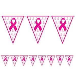 Beistle Ribbon Pennant Banner, 11″ x 12′, Pink/White