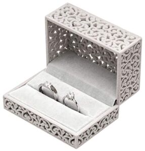 Hollow Velvet Ring Box Velvet Jewelry Box for Rings Couple Double Ring Bearer Box Engagement Gift (Gray)