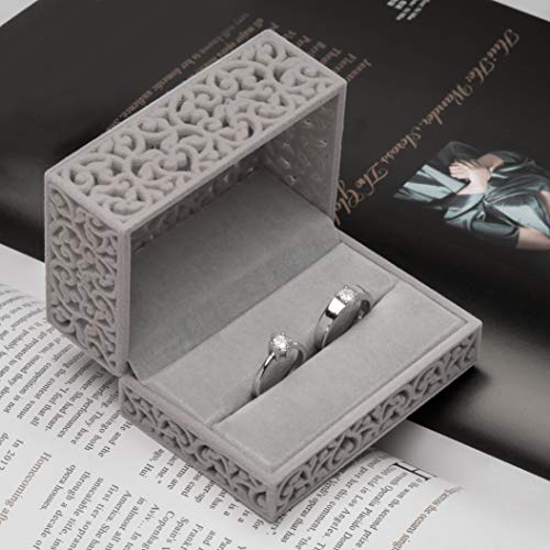 Hollow Velvet Ring Box Velvet Jewelry Box for Rings Couple Double Ring Bearer Box Engagement Gift (Gray) | The Storepaperoomates Retail Market - Fast Affordable Shopping