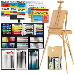 MEEDEN Deluxe All-in-one Art Painting Set with French Easel, 96 Paint Tubes, Paint Brushes Sets, Stretched Canvas & Panels, Art Supplies for Acrylic, Oil, Watercolor & Gouache Painting