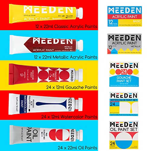 MEEDEN Deluxe All-in-one Art Painting Set with French Easel, 96 Paint Tubes, Paint Brushes Sets, Stretched Canvas & Panels, Art Supplies for Acrylic, Oil, Watercolor & Gouache Painting | The Storepaperoomates Retail Market - Fast Affordable Shopping