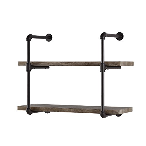 Danny B. GH072 Two-Tier Floating Metal Pipe Shelves with Aged Wood Finish – Wall Mount – Brown | The Storepaperoomates Retail Market - Fast Affordable Shopping