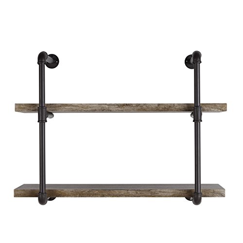 Danny B. GH072 Two-Tier Floating Metal Pipe Shelves with Aged Wood Finish – Wall Mount – Brown | The Storepaperoomates Retail Market - Fast Affordable Shopping