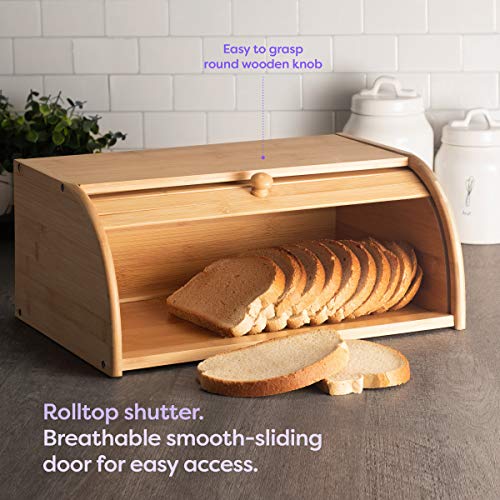 Klee Large Natural Bamboo Roll Top Wood Bread Box for Kitchen Countertop – Farmhouse Style Bread Boxes for Countertop NO ASSEMBLY Required | The Storepaperoomates Retail Market - Fast Affordable Shopping