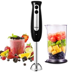 Hand Blender, Yabano 200W Immersion Blender with 24oz Beaker, 2-Speed Stick Blender, Detachable 304 Stainless Steel Blade and Ergonomic Handle, for Baby Food, Juices, Smoothies, Sauces and Soup, BPA Free
