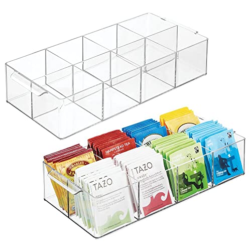 mDesign Compact Plastic Tea Storage Organizer Caddy Tote Bin – 8 Divided Sections, Built-in Handles – Holder for Tea Bags, Small Packets, Sweeteners – BPA Free, 2 Pack – Clear | The Storepaperoomates Retail Market - Fast Affordable Shopping