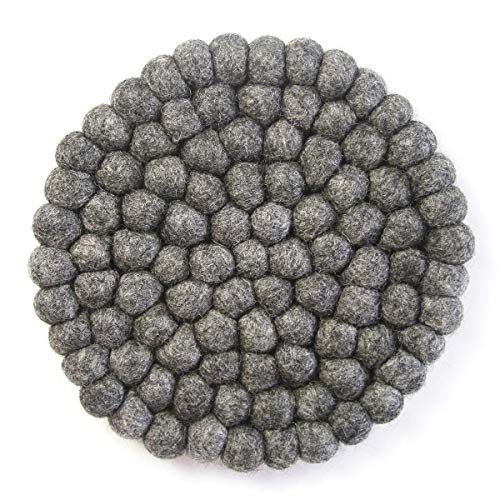 Global Crafts Hand Crafted Felt Ball Wool Trivet Mat from Nepal, 8″ Round Pad, Dark Grey | The Storepaperoomates Retail Market - Fast Affordable Shopping