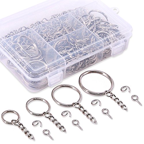 Swpeet 300Pcs Key Chain Rings Kit, 100Pcs Keychain Rings with Chain and 100Pcs Jump Ring with 100Pcs Screw Eye Pins Bulk for Jewelry Findings Making – 3/5 Inch, 4/5 Inch, 1 Inch, 6/5 Inch (Sliver) | The Storepaperoomates Retail Market - Fast Affordable Shopping