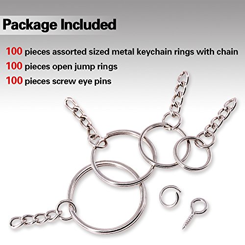 Swpeet 300Pcs Key Chain Rings Kit, 100Pcs Keychain Rings with Chain and 100Pcs Jump Ring with 100Pcs Screw Eye Pins Bulk for Jewelry Findings Making – 3/5 Inch, 4/5 Inch, 1 Inch, 6/5 Inch (Sliver) | The Storepaperoomates Retail Market - Fast Affordable Shopping
