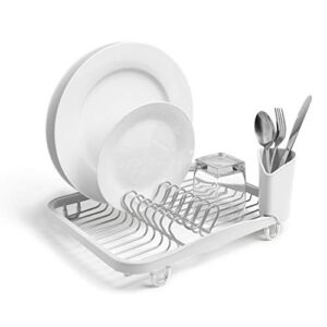 Umbra Sinkin Dish Drying Rack with Removeable Cutlery Holder for Sink or Countertop, Standard, White
