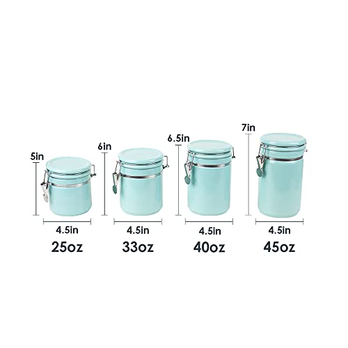 Home Basics 4 Piece Ceramic Canister Set with Wooden Spoons (Turquoise) | Airtight Seal | Flip Top Lid with Metal Latch Closure | 4 Different Sizes | The Storepaperoomates Retail Market - Fast Affordable Shopping