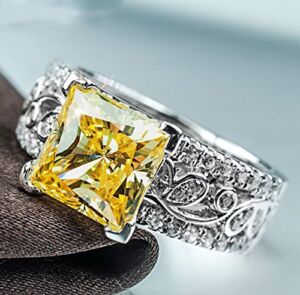 Pikul giftshop 925 Silver Filled Yellow Topaz Birthstone Engagement Wedding Ring Size 6-10 (10)