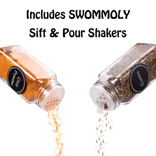 SWOMMOLY 48 Glass Spice Jars with 703 Spice Labels, Chalk Marker and Funnel Complete Set. 48 Square Glass Jars 4OZ, Airtight Cap, Pour/sift Shaker Lid | The Storepaperoomates Retail Market - Fast Affordable Shopping