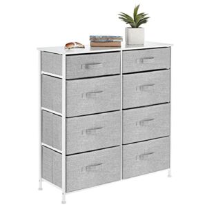 mDesign Storage Dresser Furniture, Tall Chest Tower Organizer for Bedroom, Hallway, Entryway, Kid Room, Nursery and Closet Organization, 8 Fabric Drawer for Clothes, Sturdy Steel Frame – Gray/White