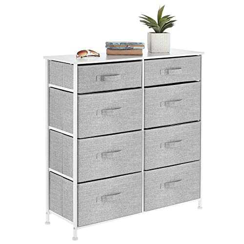 mDesign Storage Dresser Furniture, Tall Chest Tower Organizer for Bedroom, Hallway, Entryway, Kid Room, Nursery and Closet Organization, 8 Fabric Drawer for Clothes, Sturdy Steel Frame – Gray/White | The Storepaperoomates Retail Market - Fast Affordable Shopping