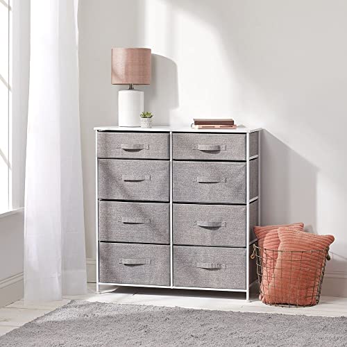 mDesign Storage Dresser Furniture, Tall Chest Tower Organizer for Bedroom, Hallway, Entryway, Kid Room, Nursery and Closet Organization, 8 Fabric Drawer for Clothes, Sturdy Steel Frame – Gray/White | The Storepaperoomates Retail Market - Fast Affordable Shopping