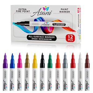 Paint Pens Acrylic Markers Set (12-Color) | For Rock Painting, Glass, Wood, Porcelain, Ceramic, Fabric, Paper, Kindness Rocks, Mugs, Calligraphy, Unique Arts and Crafts Supplies (Extra Fine Point)