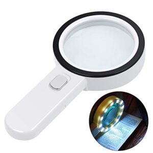 Magnifying Glass with Light, 30X Illuminated Large Magnifier Handheld 12 LED Lighted Magnifying Glass for Seniors Reading, Soldering, Coins, Jewelry, Macular Degeneration(Silver Button)