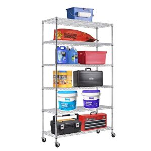 PayLessHere 6 Tier Commercial Grade Wire Shelving Unit Metal Shelf Organizer Heavy Duty Storage Unit Wire Rack NSF Certification 2100LBS Capacity with Wheels-18x48x72