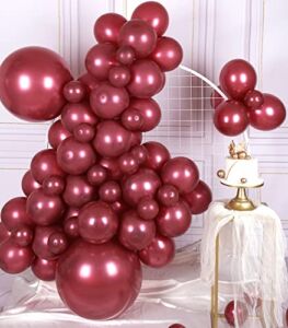 AULE 100 Pcs Metallic Burgundy Balloons Different Sizes 18/10/5 inch Maroon Chrome Latex Shiny Helium Balloons Party Decoration for Birthday Wedding Baby Shower Graduation Anniversary