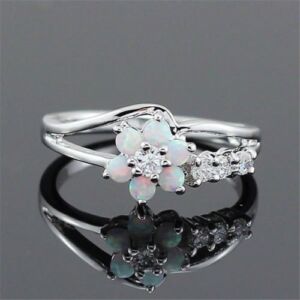 Odysseyy 925 Silver Ring Flower Daisy Fire Opal Women Engagement Wedding Party Size 6-10 (10)