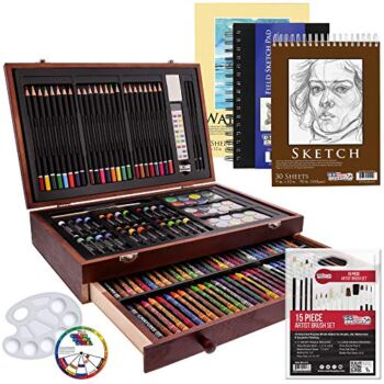 U.S. Art Supply 162-Piece Deluxe Mega Wood Box Art Painting and Drawing Set – Artist Painting Pad, 2 Sketch Pads, 24 Watercolor Paint Colors, 24 Oil Pastels, 24 Colored Pencils, 60 Crayons, 2 Brushes | The Storepaperoomates Retail Market - Fast Affordable Shopping
