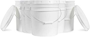 5 Gallon White Bucket & Lid – Set of 6 – Durable 90 Mil All Purpose Pail – Food Grade – Contains No BPA Plastic (5 Gal. w/Lids – 6pk)