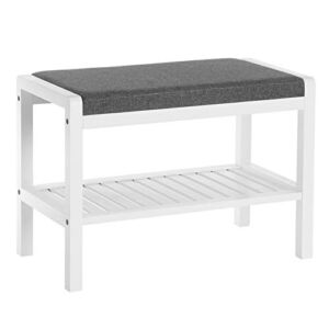 SONGMICS Shoe Rack Bench with Cushion Upholstered Padded Seat, Storage Shelf, Shoe Organizer, Holds Up to 350 Lb, Ideal for Entryway Bedroom Living Room Hallway Garage Mud Room White ULBS65WN