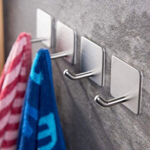 YIGII Towel Hooks/Bathroom Hook – Self Adhesive Hooks Office Hooks Hanging Keys for Kitchen Stick on Wall Stainless Steel 4 Packs
