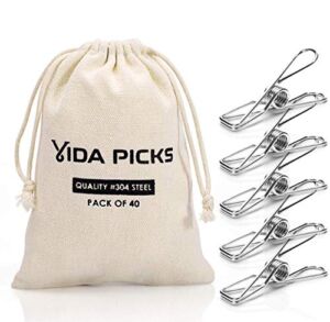 Wire Clothespins Laundry Chip Clips-40 Pack Bulk Clothes Pins with Heavy Duty, Durable Clamp Metal Clothes Pegs Multi-Purpose for Outdoor Clothesline Home Kitchen Travel Office Decor