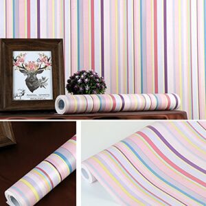 SimpleLife4U Rainbow Stripes Shelf Liner Self-Adhesive Furniture Paper Refurbish Old Makeup Storage Boxes Nightstand 17.7 Inch by 13 Feet