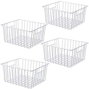 SANNO Freezer Baskets,Storage Organizer Baskets, Household Refrigerator Bin with Built-in Handles for Cabinets, Pantry, Closets, Bedrooms – Set of 4