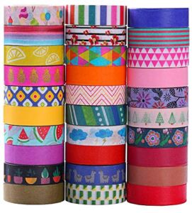 Ninico 30 Rolls Washi Tape Set – 10mm Wide, Colorful Flower Style Design, Decorative Masking Tape for DIY Craft Scrapbooking Gift Wrapping