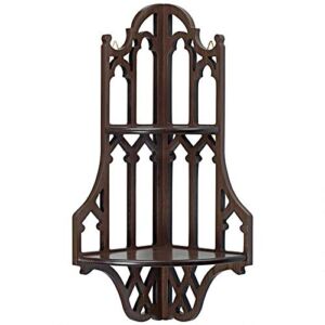 Design Toscano Canterbury Cathedral Gothic Wooden Corner Shelf, 25 inch, walnut