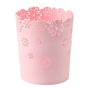 Maki Izumi Pink Trash Can Cute Trash Can Ricardas Trash Can Hollow Flower Plastic Uncovered Trash Can (1, Pink)