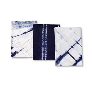 Folkulture Kitchen Towels or Dish Towels, 18 X 26 Inches Tea Towels or Dish Cloths with Corner Hanging Loop, Set of 3 Cotton Dish Rags for Kitchen Décor, Indigo Blue Shibori