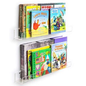 NIUBEE Acrylic 2 Packs Invisible Floating Bookshelves 24 inches,Kids Clear Wall Bookshelves Display Book Shelf,50% Thicker with Free Screwdriver