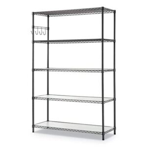 Alera ALESW654818BA 18 in. x 48 in. x 72 in. Five-Shelf Wire Shelving Kit with Caster and Shelf Liners – Black Anthracite