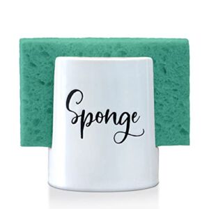 Home Acre Designs Sponge Holder for Kitchen Sink – Ceramic Porcelain Cup for Sponges – Rustic Farmhouse Decor – White