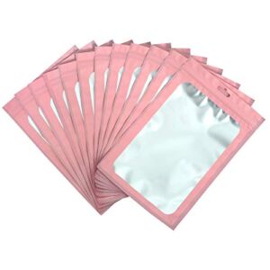 100-pack mylar packaging bags for small business sample bag smell proof resealable zipper pouch bags jewelry food Lip gloss eyelash phone case bracelet keychain package supplies etc -front frosted window -cute (Pink, 2.75×3.93 inches)