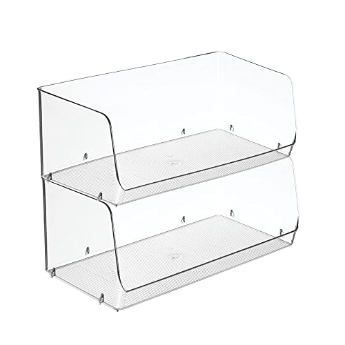 mDesign Modern Stackable Plastic Open Front Dip Extra Large Storage Organizer Bin Basket for Kitchen Organization, Shelf, Cubby, Cabinet, and Pantry Organizing Decor, Ligne Collection – 2 Pack – Clear | The Storepaperoomates Retail Market - Fast Affordable Shopping