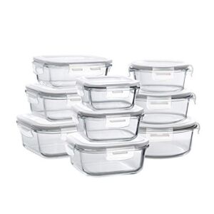 Bayco Glass Storage Containers with Lids, 9 Sets Glass Meal Prep Containers Airtight, Glass Food Storage Containers, Glass Containers for Food Storage with Lids – BPA-Free & Leak Proof