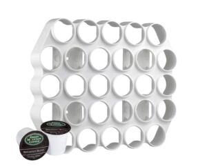 Storage Theory Peel and Stick Plastic Cafe Wall Caddy White – Kcups Holder Wall Mount with 28 Capacity Single Serve Coffee or Tea Pod Wall Display