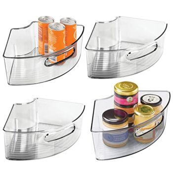 mDesign Plastic Lazy Susan Cabinet Storage Bin with Front Handle for Kitchen Countertop, Pantry, Shelf, Fridge Organization – Hold Food, Drinks, Snacks, Fruit, Vegetables – 4 Pack – Smoke Gray | The Storepaperoomates Retail Market - Fast Affordable Shopping