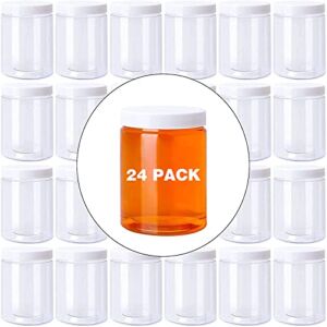 Habbi 24 Pack 8oz Slime Containers with Lids Plastic Jars Containers for Slime with White Water-Tight Lids and Stickers Mini Storage for DIY Slime Making, Candy, Beads, Art Crafts, Lotion, BPA Free