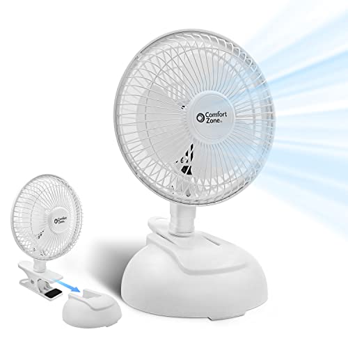 Comfort Zone CZ6XMWT 6” 2-Speed Combo Clip or Desk Fan with Removable Base, Strong Clamp for Firm Grip, Suitable for Bedroom, Office, or Dorm Room, White | The Storepaperoomates Retail Market - Fast Affordable Shopping
