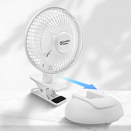 Comfort Zone CZ6XMWT 6” 2-Speed Combo Clip or Desk Fan with Removable Base, Strong Clamp for Firm Grip, Suitable for Bedroom, Office, or Dorm Room, White | The Storepaperoomates Retail Market - Fast Affordable Shopping