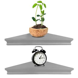 Greenco Corner Shelf, 2-Pack Floating Shelves for Wall, Easy-to-Assemble Wall Mount Corner Shelves for Bedrooms and Living Rooms, 2 Count, Gray Finish