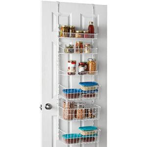 Smart Design Over The Door Pantry Organizer Rack with 6 Adjustable Shelves – Steel Metal Wire Baskets and Frame – Hanging – Wall Mountable – Cans, Spice, Storage, Closet, Bathroom, Kitchen – White